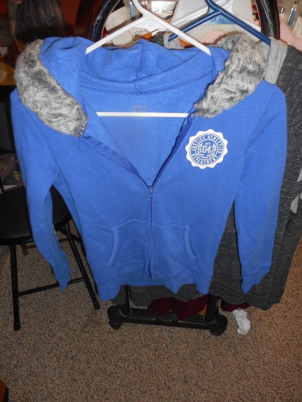 JUSTICE MOTIVE - zipper front, faux fur around hood, hoodie,sz 10